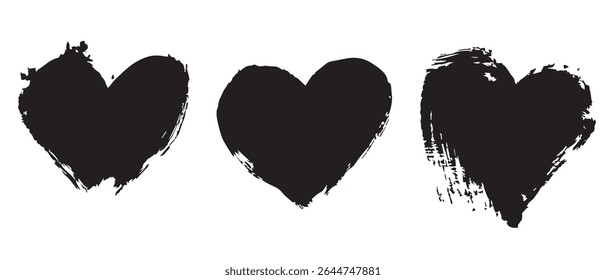 Three Black Grunge Hearts Free Vector Graphic Download.