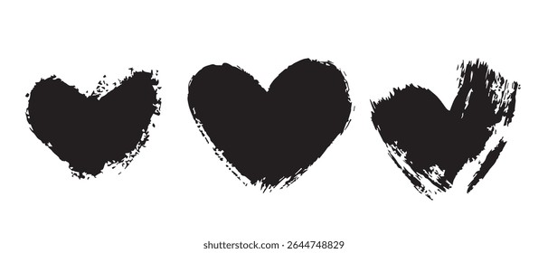 Three Black Grunge Hearts Free Vector Graphic Download.