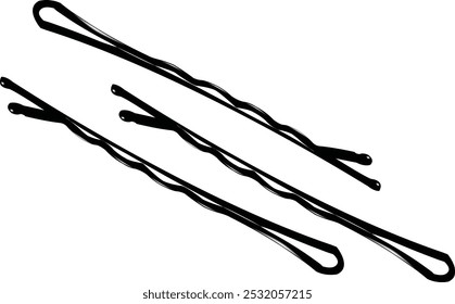 Three black hairpins are lying on a white background