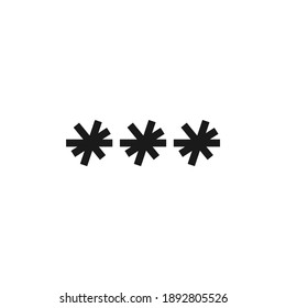 three black hand drawn asterisks footnote icon. Password, parol  sign. Flat icon of asterisk isolated on white background. Vector illustration. Star note symbol for more information