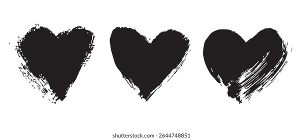 Three Black HandDrawn Hearts Free Image Download.