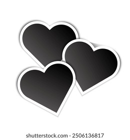 Tres iconos de corazón negro. Formas de degradado superpuestas con contornos blancos. Simple Ilustración vectorial.