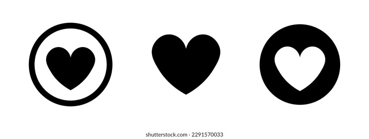 Drei schwarze Herzen für Design. Verschiedene Herzen. Liebe Vektorgrafik.