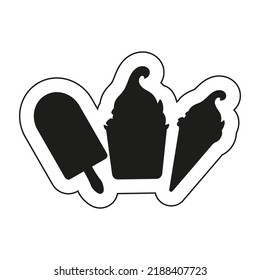 Tres siluetas negras de helado. Etiqueta de silueta de helado. Ilustración del vector
