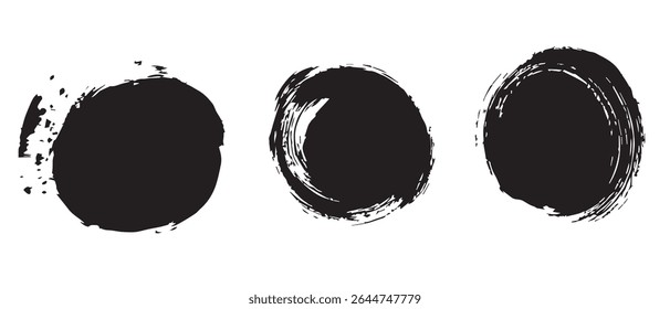 Drei schwarze Tintenkreise abstraktes Design-Element für Hintergründe.