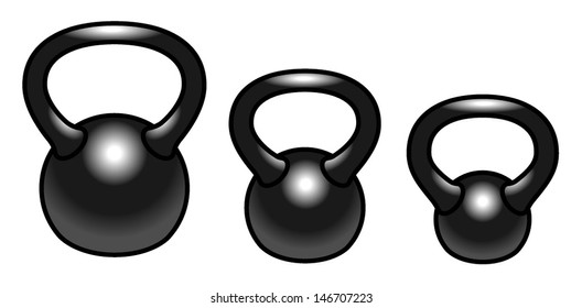 Three black kettlebells.