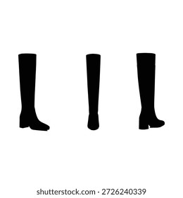 Tres botas altas de rodilla negras en diferentes posiciones