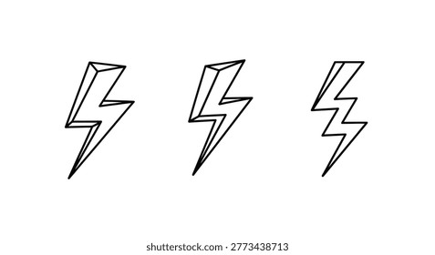 Three black lightning bolt shapes against a white background silhouette