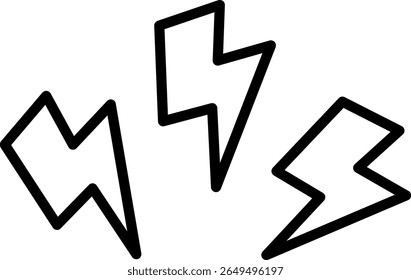 Three black lightning bolt symbols with sharp angles, depicted in a minimalist and abstract style, symbolizing power, electricity, and energy on a clean background.