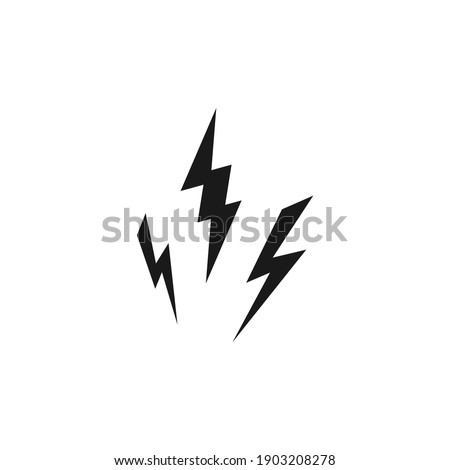 Three black lightning bolts. storm or thunder icon. Lightning strike sign isolated on white. High electricity voltage or explosion symbol. Vetor illustratiion