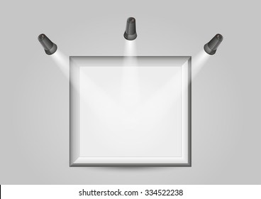 three black lights and silver frame on gray background