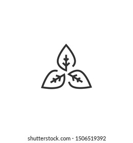 Three black line leaves icon Isolated on white. Logo for eco company, agriculture, nature firm, ecology, healthy organic and farm fresh food. Vector Illustration