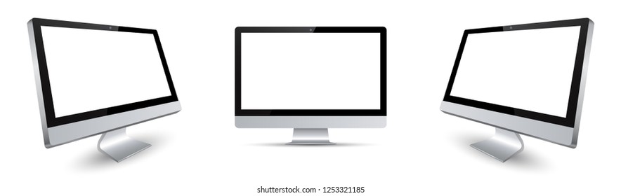 Three black monitor with white display in turn - vector