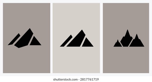 Three black mountain silhouette graphics arranged side by side with varying peak details