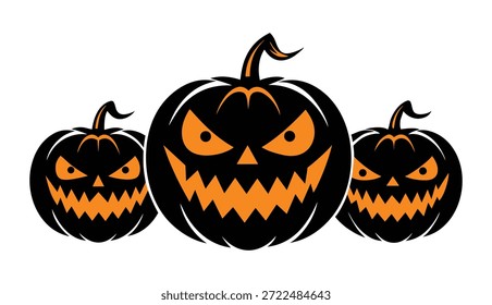 Tres linternas negras y naranjas de Jack O con la calabaza feroz de las caras Halloween