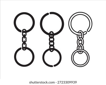 Tres llaveros de contorno negro con anillos circulares y llaveros de metal accesorio