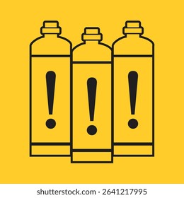  Three black outlines of gas cylinders, each featuring an exclamation mark. Warning or caution, compressed gas cylinders