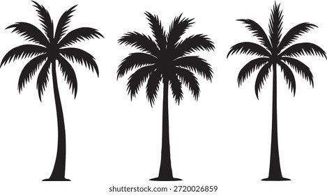 Tres palmeras negras se alzan sobre un fondo blanco limpio y brillante, creando una Imagen llamativa.