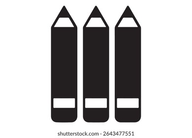 Three black pencils in a row on a white background image