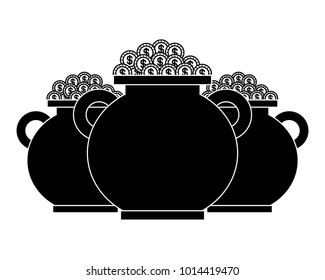 three black pot full coins treasure