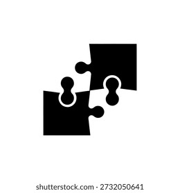 Three black puzzle pieces connect, featuring a striking flat silhouette style and representing unity.