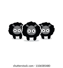Three Black Sheep Simple Illustration