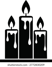 Three black silhouette candles with dripping wax representing darkness remembrance or a somber atmosphere