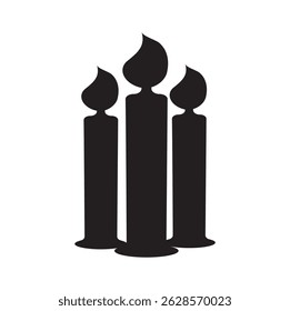 Three Black Silhouette Lit Candles Illustration