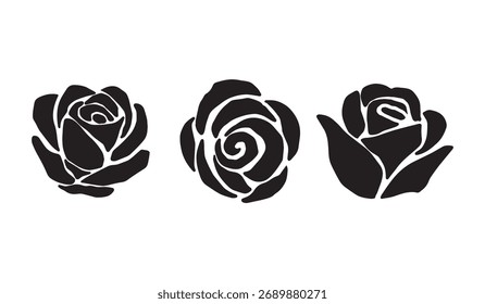 Tres rosas de silueta negra en diferentes posiciones