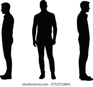 Tres siluetas negras de hombres de pie lado a lado
