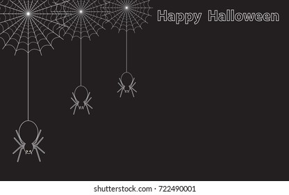 Three Black Spider Halloween Concept, Illustration Vector Greeting Card