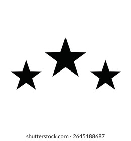 Three black star silhouettes arranged horizontally against a white background simple minimalist vector graphic