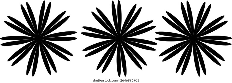 Three black starburst flowers simple design