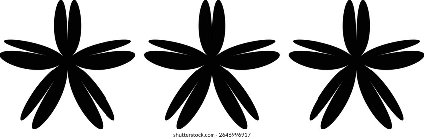 Tres flores negras de estallido estelar diseño simple