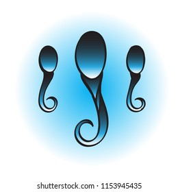Three black stylized sperm illustration in the style of an old school tattoo.
