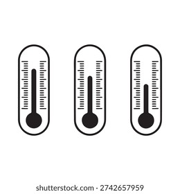 Three black thermometers with varying liquid levels against a white background