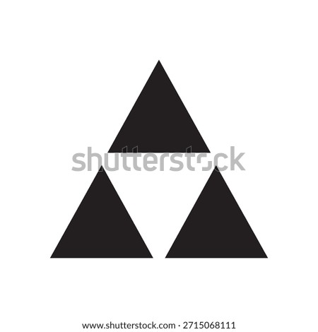 Three Black Triangles Forming a Larger Triangle Icon. Triforce, Pyramid, or Unity Symbol.
