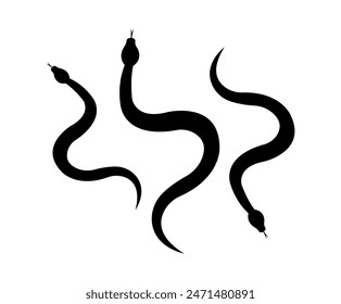 Three black vector snakes icons.