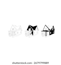 Tres diseños de casas arquitectónicas en blanco y negro para proyectos de construcción de viviendas.