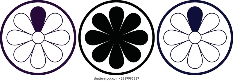 Three black and white car wheel hubcaps with floral design