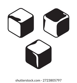 Three black and white cubic shapes arranged on a plain white background