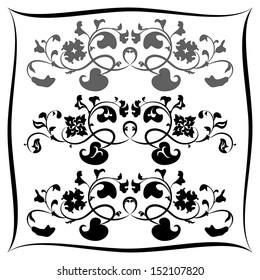 Three Black and white floral pattern. Set