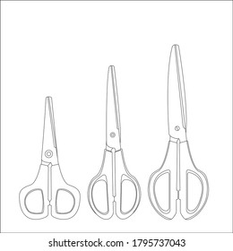 three black and white images of scissors