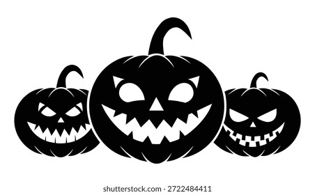 Tres linternas de Jack O blancas y negras con diferentes rostros de calabaza Halloween
