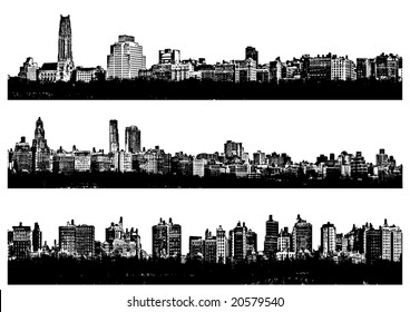 Three Black and white panorama cities - illustration