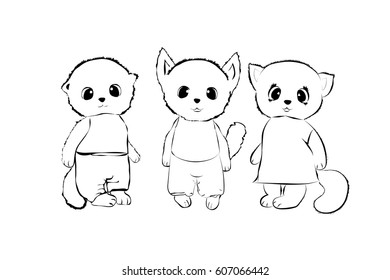 Three black and white silhouettes of cute kittens