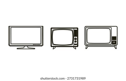 Três televisores preto e branco com vários designs de eletrônicos
