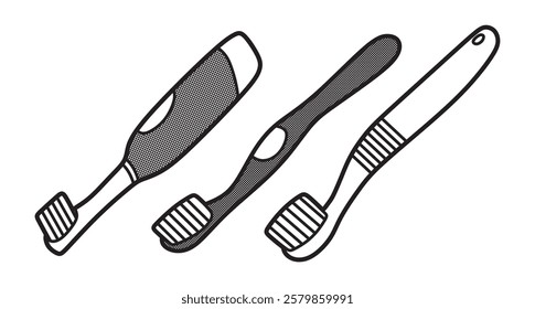 three black and white toothbrush images