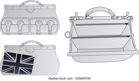Three black and white valise -  two are closed and one is open unbuttoned