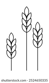 Three black and white wheat stalks stand tall in a minimalist design, showcasing three detailed ears of wheat. Ideal for agricultural, farming, minimalist art, nature themes, and organic product